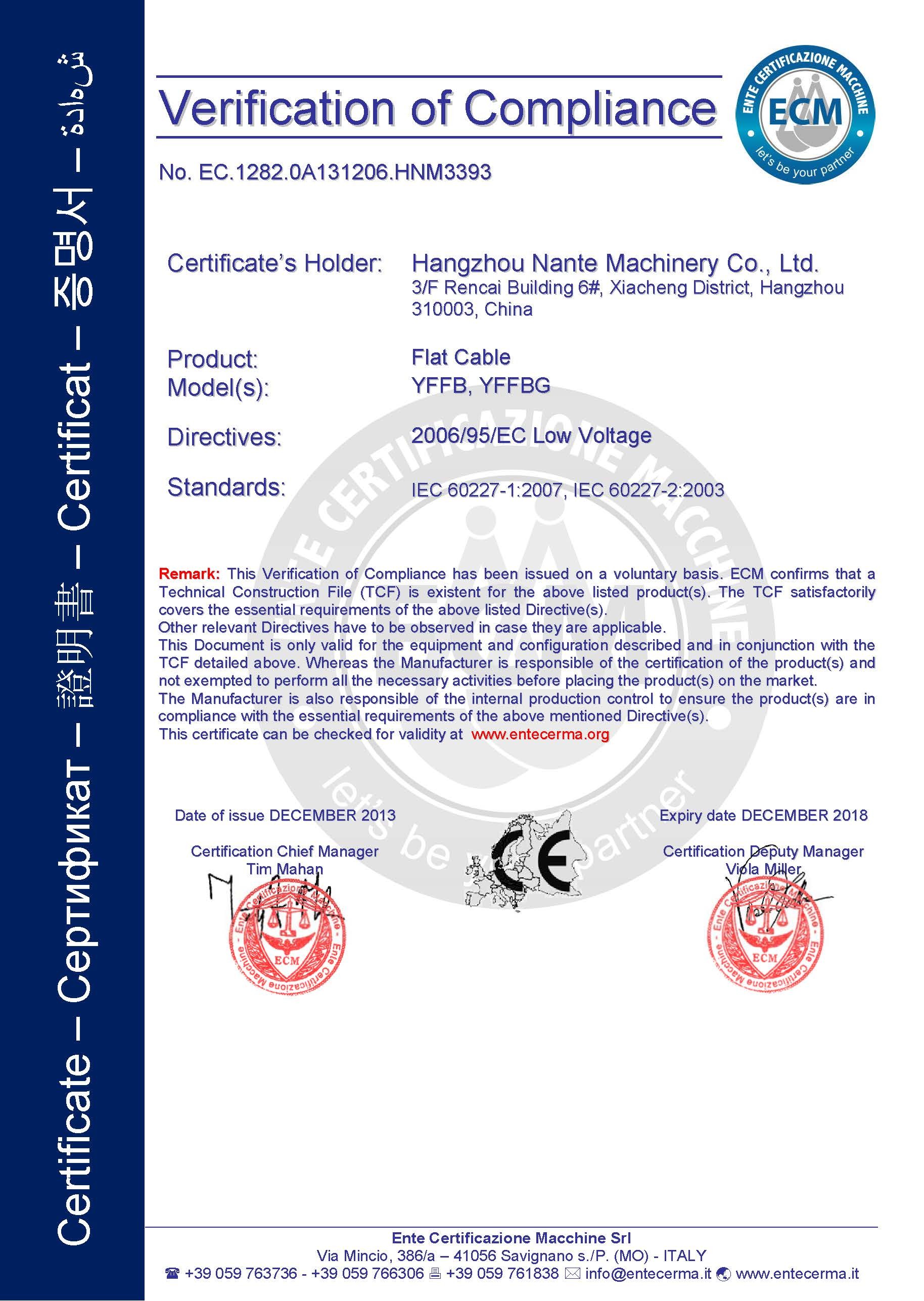 China Shaoxing Nante Lifting Eqiupment Co.,Ltd. Certifications