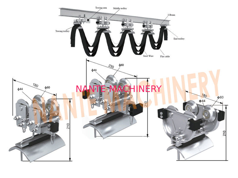 Mechanical  Cable Festoon System With Galvanized Steel / ABS Material